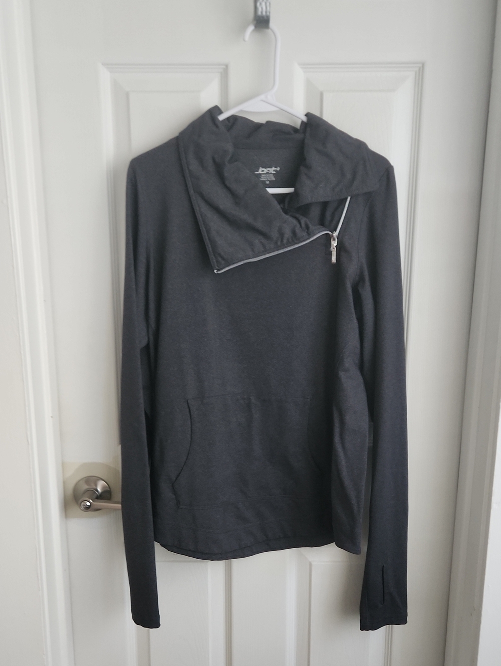 Jofit Charcoal Asymmetrical Zip Cowl Pullover